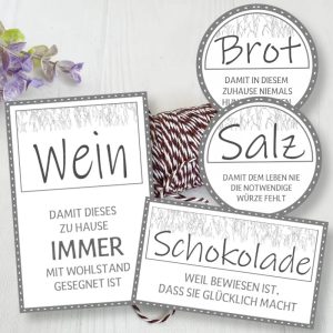 Aufklebe „Brot, Salz, Wein“ Einzugsgeschenke