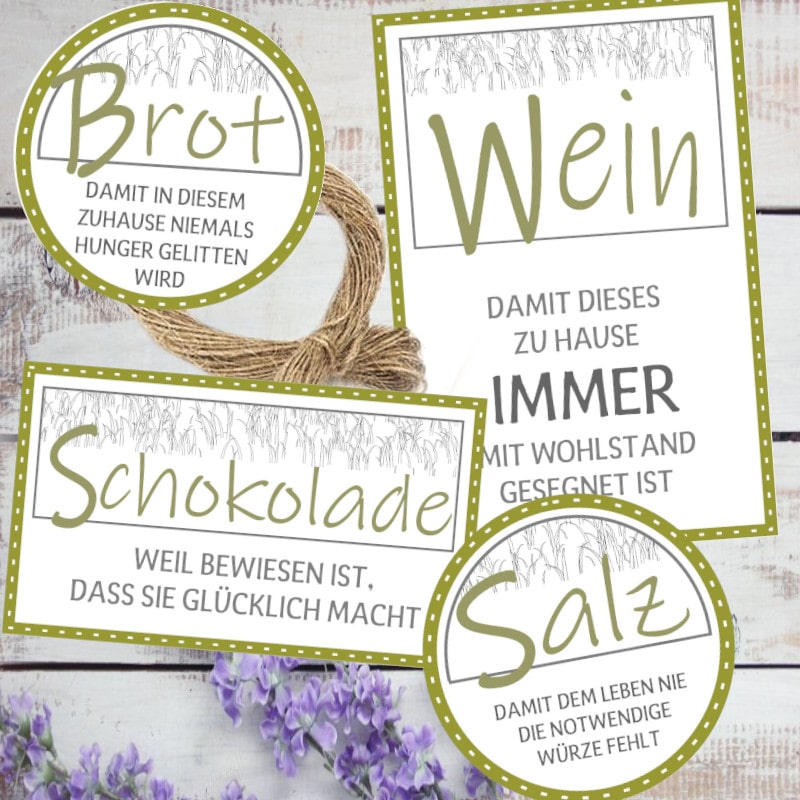 Aufklebe „Brot, Salz, Wein“ Einzugsgeschenke
