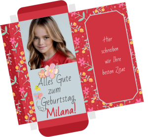 Schokoladenverpackung mit Foto.