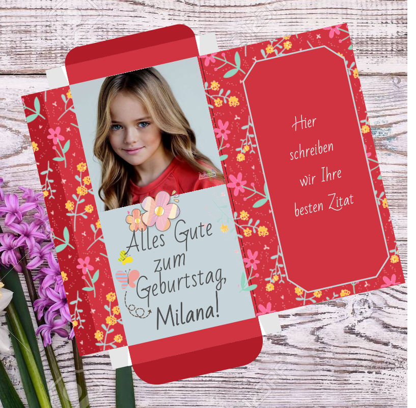 Schokoladenverpackung mit Foto.