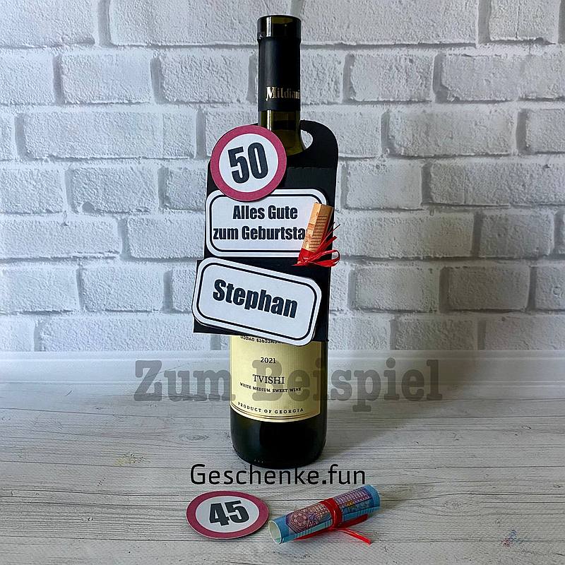 Flaschenanhänger als Geldgeschenk zum Geburtstag
