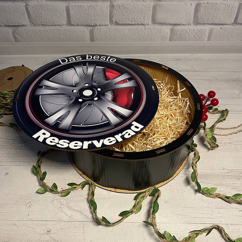 Runde Geschenkvorbereitungsbox "Das beste Reserverad" Ø20 cm – Bild 2