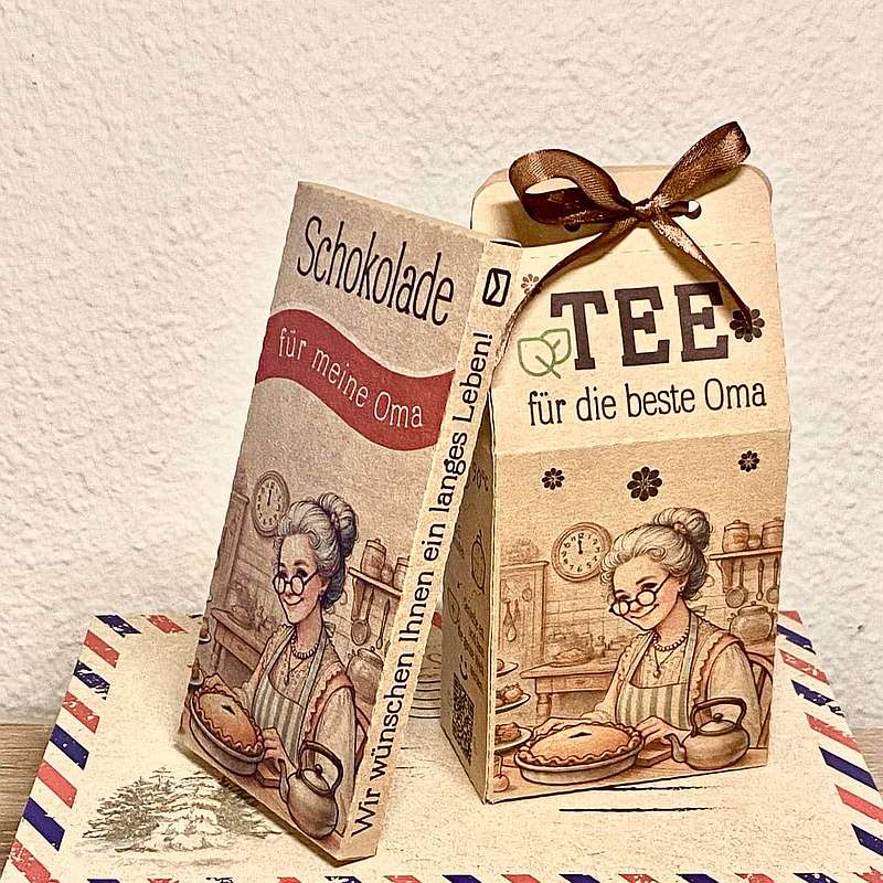 Tee und Schokolade als Geschenk für die Oma.