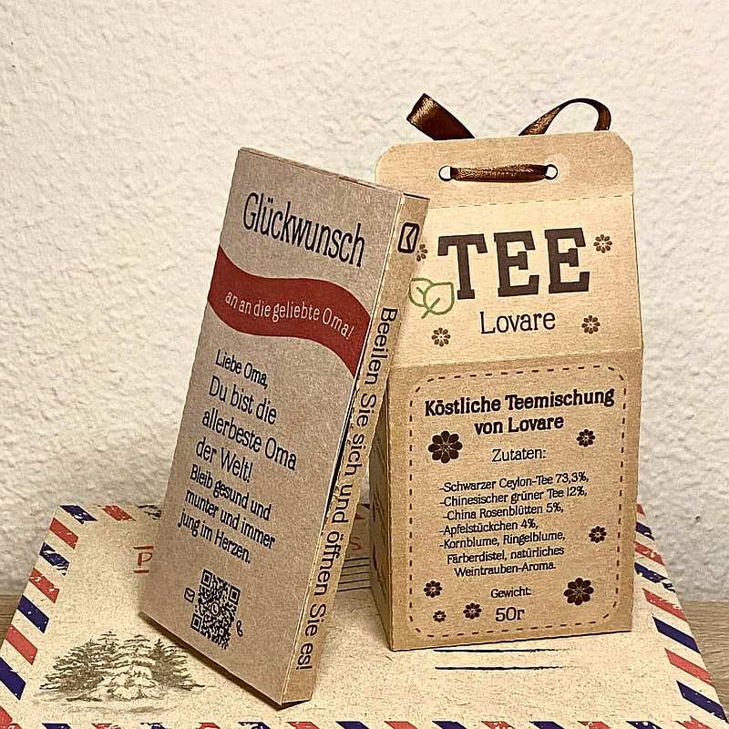 Tee und Schokolade als Geschenk für die Oma.