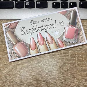 Schachtelumschlag für Pralinen für einen Maniküremeister