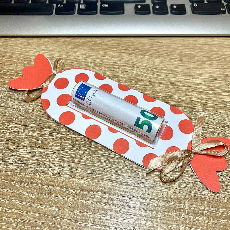 Grußkarte-Bonbon mit Geldbehälter