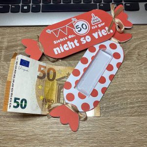Grußkarte-Bonbon mit Geldbehälter