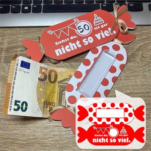 Grußkarte-Bonbon mit Geldbehälter 50