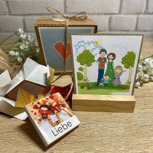 Personalisierte Schokolade mit Foto. Geschenke mit einem Fotoaufsteller.