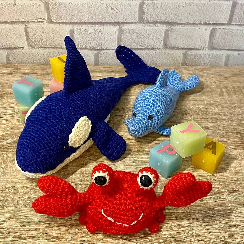 Amigurumi Krabbe, Killerwal und Delfin
