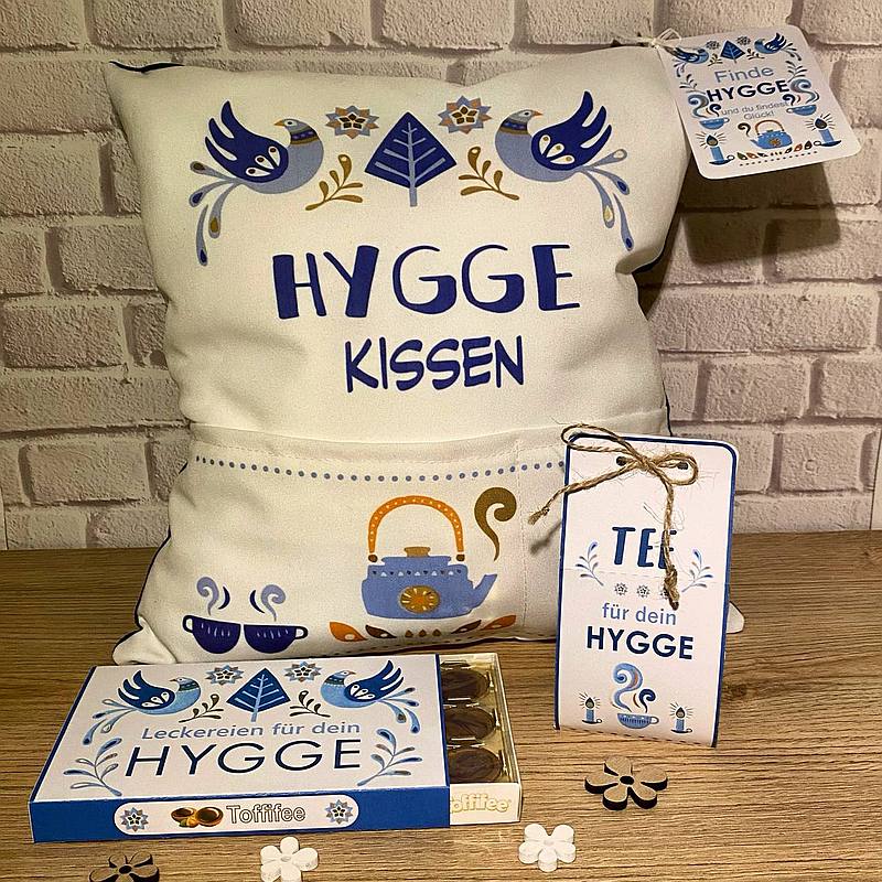 Geschenk Hygge Kissen mit Taschen