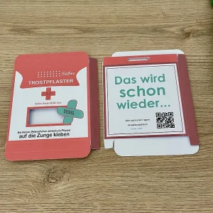 Trostpflaster Geschenkbox zum Selbstbefüllen. Schachteln im medizinischen Design zum Befüllen mit Süßigkeiten.
