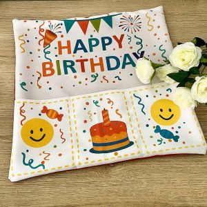 Happy Birthday Kissenbezug mit Taschen