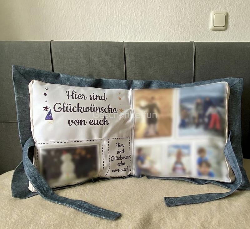 Kissenbuch mit Foto und Taschen für Geschenke