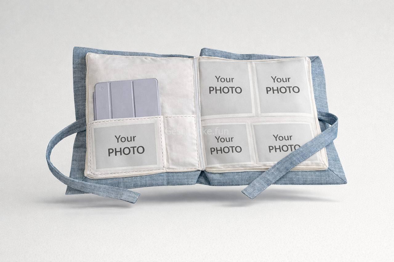 Kissenbuch mit Foto und Taschen für Geschenke