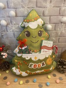 Kissen Tannenbaum mit Blatt und Schokolade