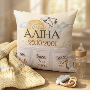 Подушка з іменем та метрикою дитини