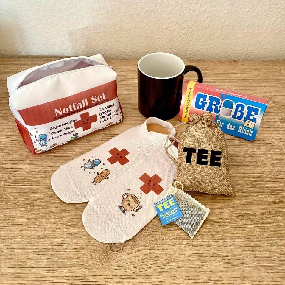 Notfall-Set N2: Kosmetiktasche mit Elastische Mullbinde und Tasse