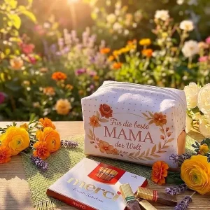 Geschenk für Mama, Kosmetiktasche aus Stoff, handgefertigt, einzigartiges Design
