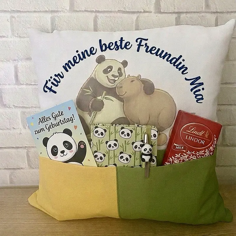 Handgemachtes Kissen mit Taschen – Geschenk für Freundin & beste Freundin