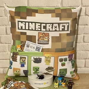 Kissen mit Taschen im Pixel-Spiel-Design – personalisierbares Kinderkissen mit Organizer-Funktion – Geschenk zum Geburtstag oder Weihnachten