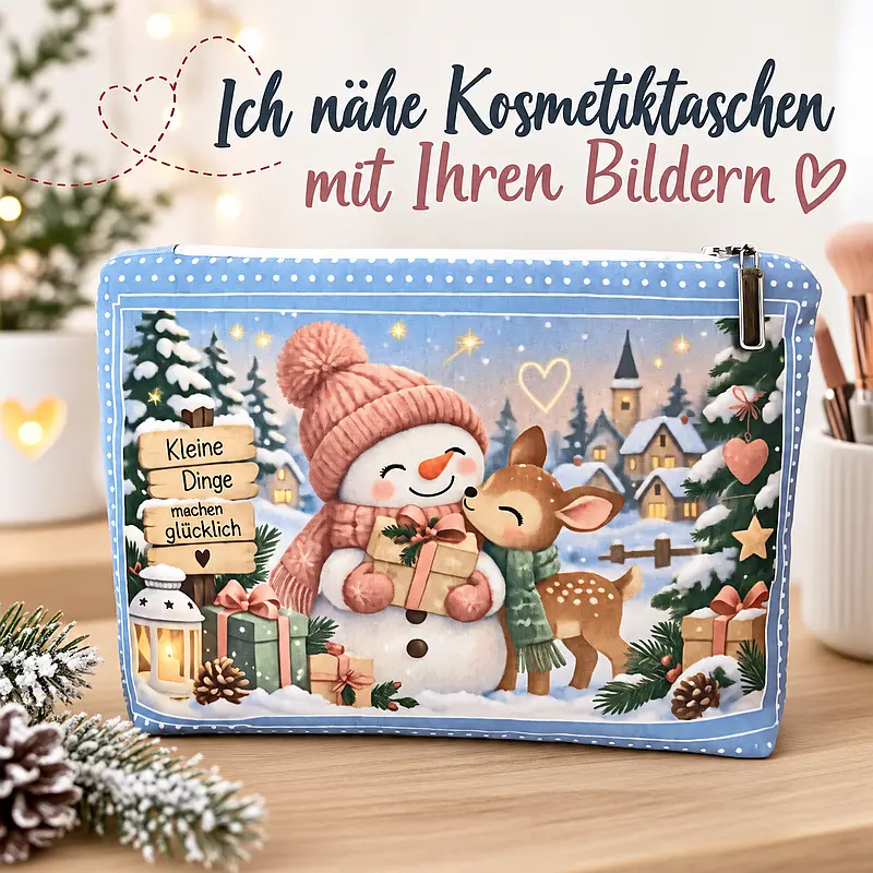 Weihnachtliche Kosmetiktasche. Handgemachte Weihnachtstasche.